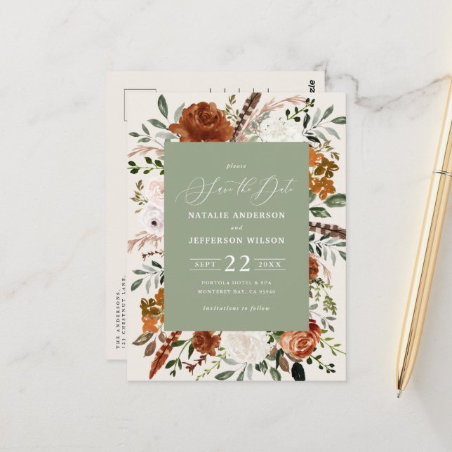 natural botanical rustic elegant modern wedding  p postcard (Front/Back In Situ)