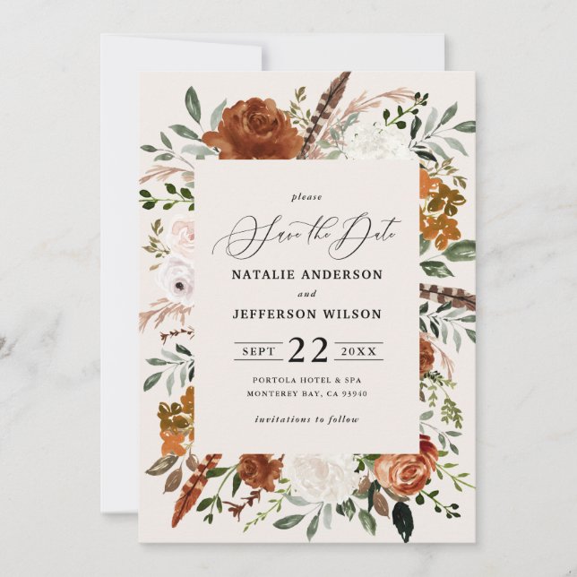 natural botanical rustic elegant modern wedding   save the date (Front)