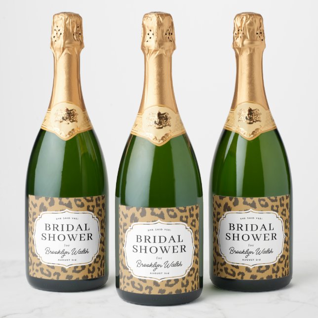 Natural Brown Animal Print Bridal Shower Sparkling Wine Label (Bottles)