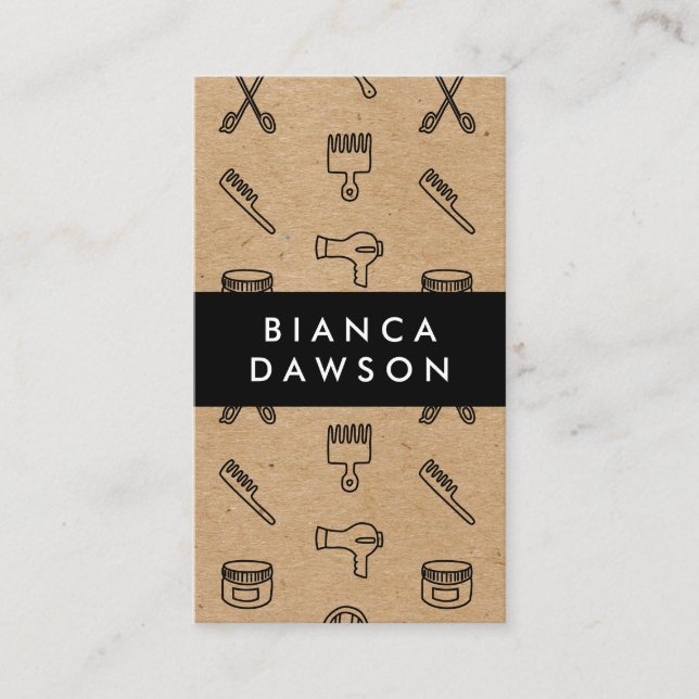 Natural Brown Hair Stylist Tools Pattern Business Card (Front)