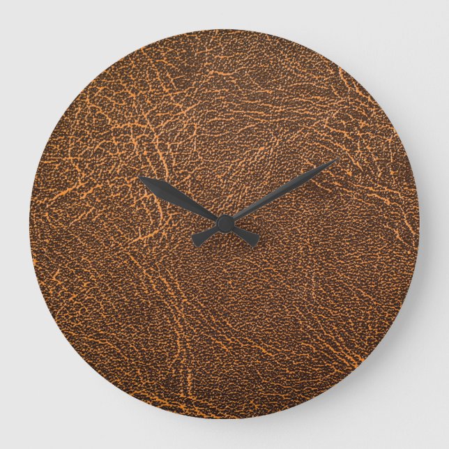 Natural Brown Leather: Textured Background Large Clock (Front)