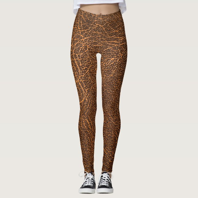 Natural Brown Leather: Textured Background Leggings (Front)