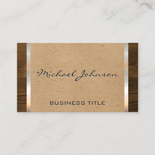 Natural  Brown   Metal Shiny Trim Wood Grain Business Card