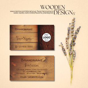 Natural Brown Rustic Wooden Boards Tree Bark Logo Business Card