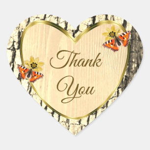 Natural Brown Wood Grain Tree Bark Cute Thank You Heart Sticker