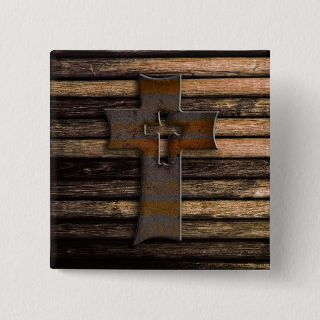 Natural Brown Wooden Cross 15 Cm Square Badge (Front)