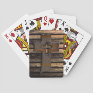 Natural Brown Wooden Cross Playing Cards