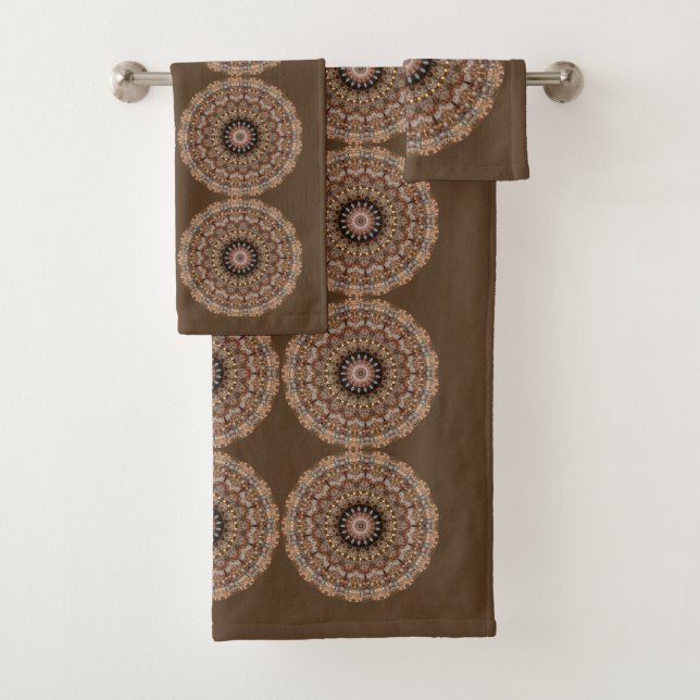 Natural Browns Mandala Pattern Bath Towel Set (Insitu)