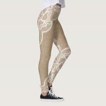 Natural Burlap and White Lace Legging