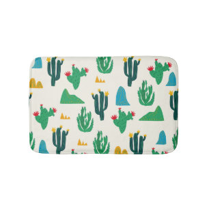 Natural Cactus: Folk Art Seamless. Bath Mat