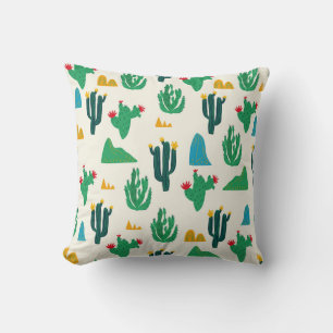 Natural Cactus: Folk Art Seamless. Cushion