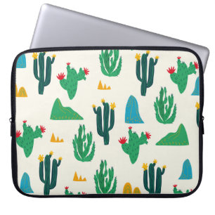 Natural Cactus: Folk Art Seamless. Laptop Sleeve