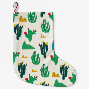 Natural Cactus: Folk Art Seamless. Small Christmas Stocking