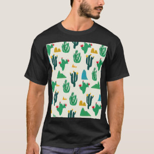 Natural Cactus: Folk Art Seamless. T-Shirt