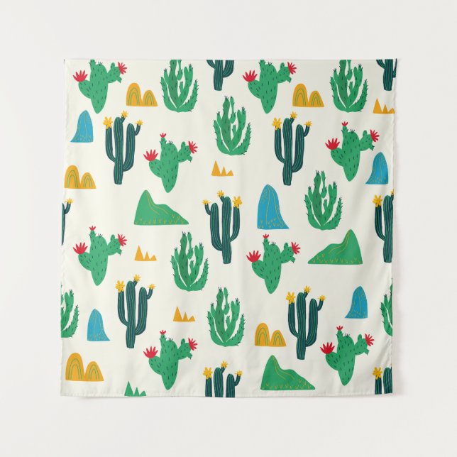 Natural Cactus: Folk Art Seamless. Tapestry (Front)
