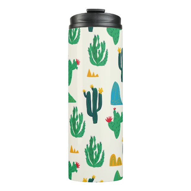 Natural Cactus: Folk Art Seamless. Thermal Tumbler (Front)