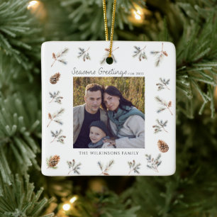 Natural christmas folage photo xmas ceramic ornament