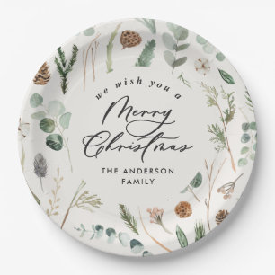 Natural Christmas minimal elegant botanical  Paper Plate