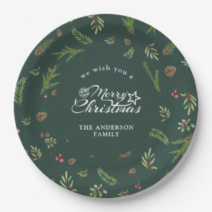 Natural Christmas minimal elegant botanical Paper  Plate