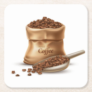 Natural Coffee Best Bean Bag and Scoop Square Paper Coaster
