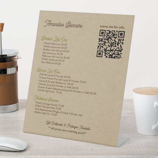 Natural Colour Classic Line Texture Service List Pedestal Sign (In SItu)