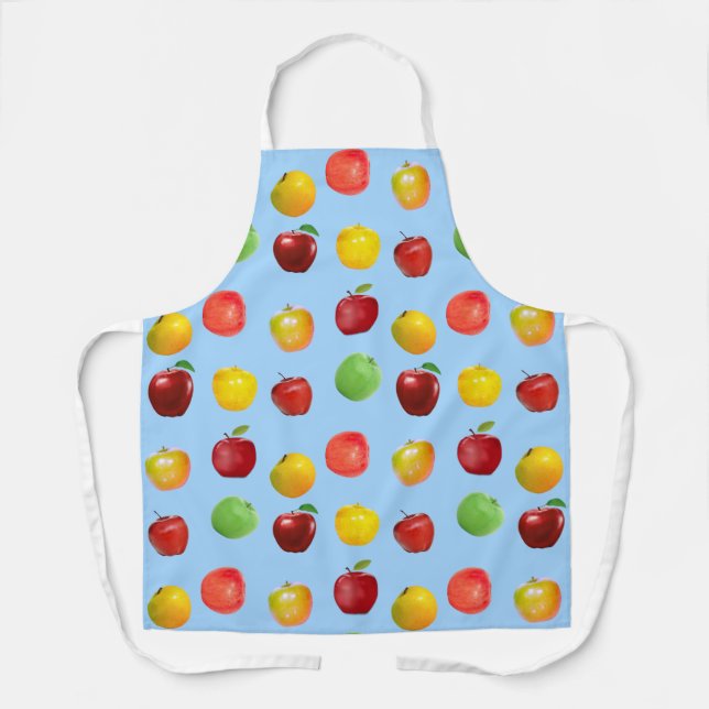 Natural Colourful Apples on Light Blue Apron (Front)
