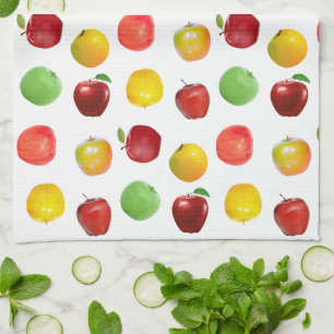 Natural Colourful Apples on White Kitchen Towel