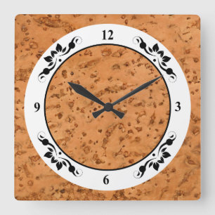 Natural Cork Look Wood Grain Square Wall Clock