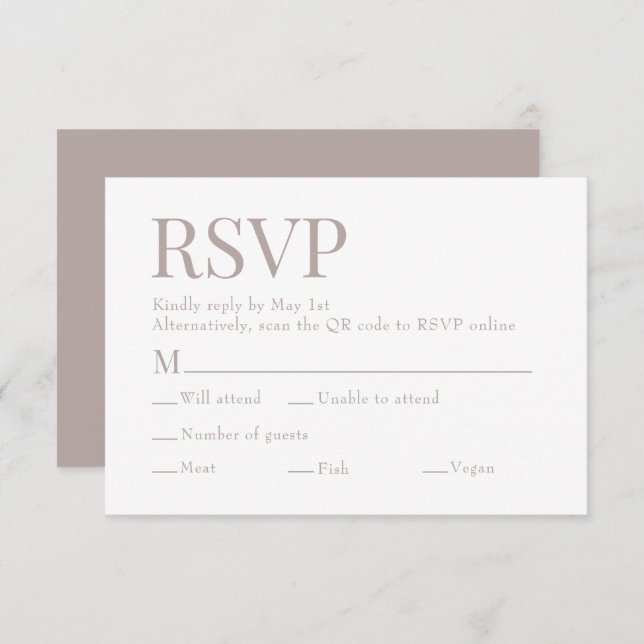 Natural Cream Scan Qr Code Meal Choice Wedding RSVP Card (Front/Back)
