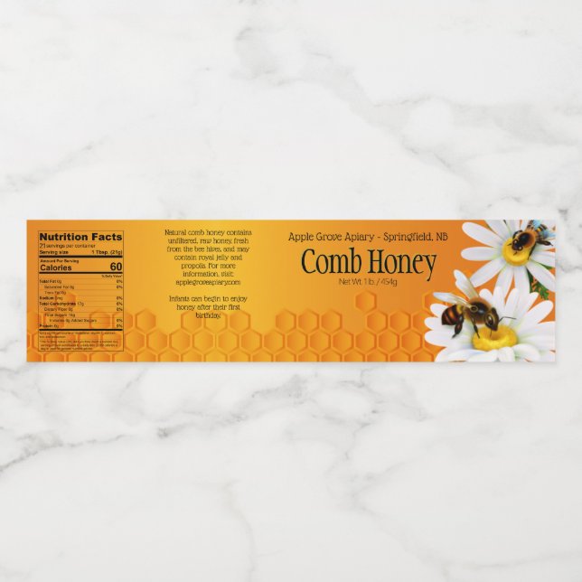 Natural Cut Comb Honey Container Wrap Around Label (Single Label)