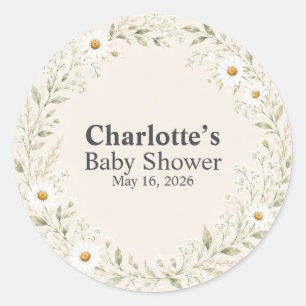 Natural Daisy Baby Shower Classic Round Sticker