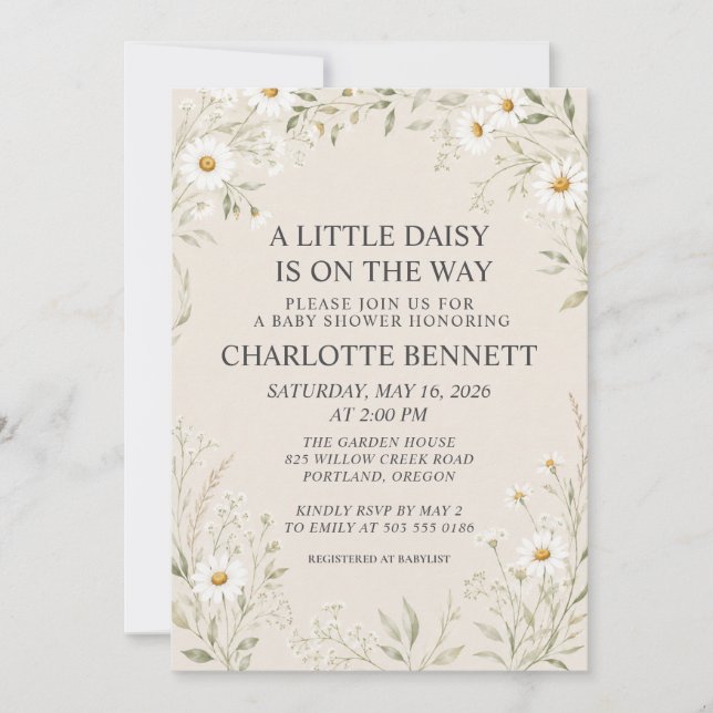 Natural Daisy Baby Shower Invitation (Front)
