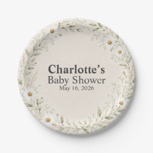 Natural Daisy Baby Shower Paper Plates
