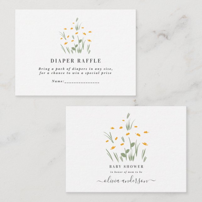 natural daisy floral baby shower diaper raffle  card (Front/Back)