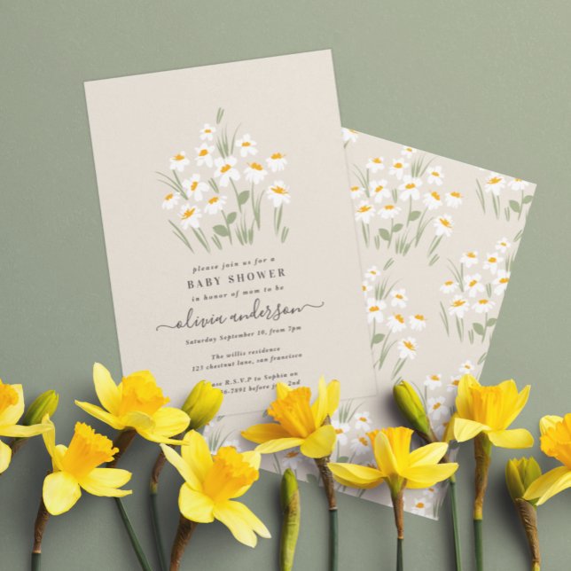 Natural daisy floral elegant beautiful baby shower invitation (Creator Uploaded)