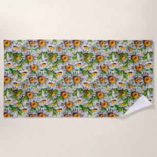 Natural Daisy Flower Floral Cottagecore Beach Towel
