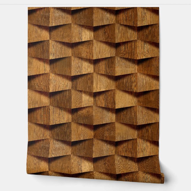 Natural Dark Brown Wooden Shape Pattern Wallpaper (Unrolling)