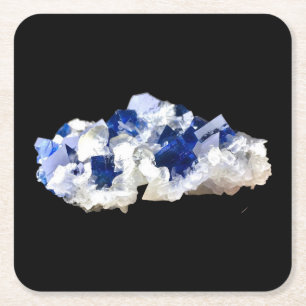 Natural Deep Blue Fluorite Crystal Mineral Artwork Square Paper Coaster
