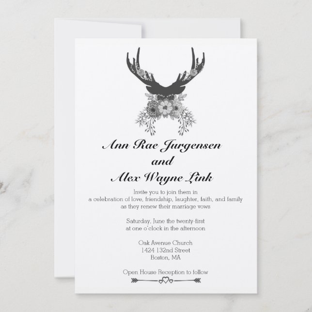 Natural Deer Floral Wedding Invitation (Front)