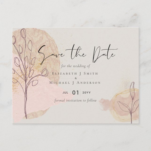 Natural Earth Sage Dusty Rose Blush Save the Date Postcard (Front)