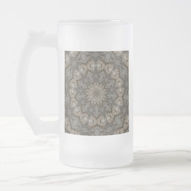 Natural Eath Tones Mandala Pattern Frosted Glass Beer Mug (Left)