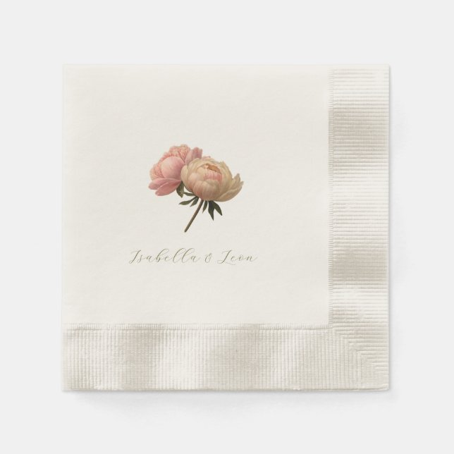 Natural Ecru | Chic Floral Rose Wedding  Napkin (Front)