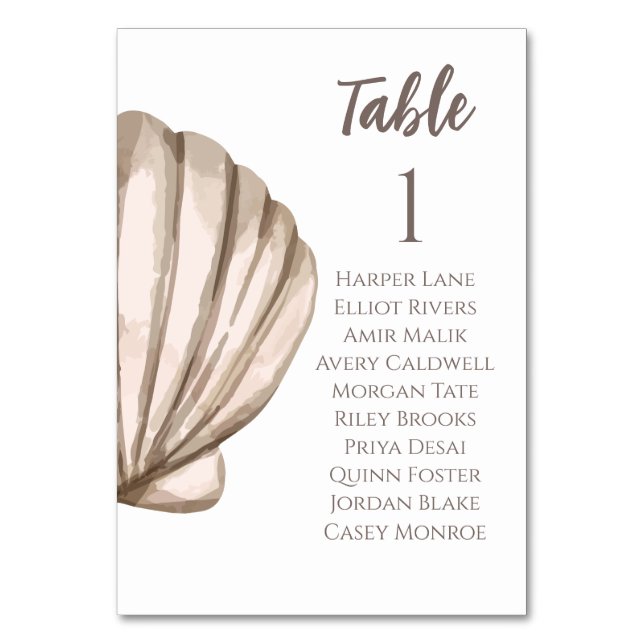 Natural Elegant Beach Seashell Table Card (Front)