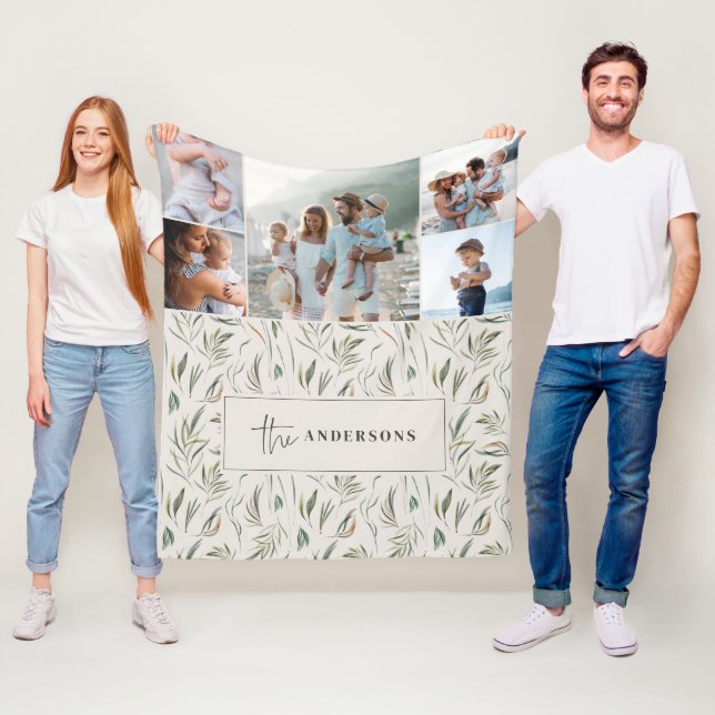 Natural elegant botanical multi photo home decor fleece blanket (In Situ)