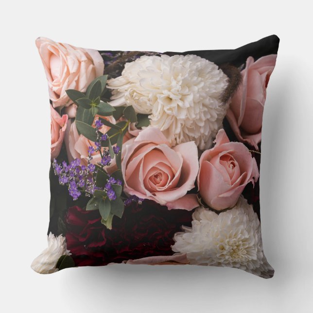 natural Elegant burgundy  creamy  Floral  Cushion (Front)