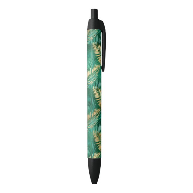 Natural Emerald Green Palm Leaf Bright Golden Black Ink Pen (Bottom (Vertical))