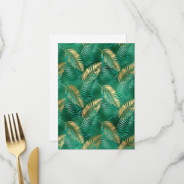 Natural Emerald Green Palm Leaf Bright Golden Menu (Front/Back In Situ)