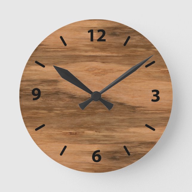 Natural Eucalyptus Wood Grain Look Round Clock (Front)