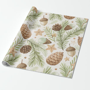 Natural Evergreen Pinecone Gold Brown Wrapping Paper
