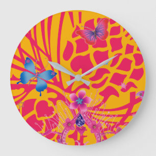 Natural Fall baby pink butterflies pattern Large Clock